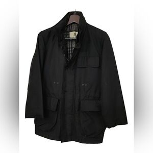 Burberry London Men’s Black Field Jacket XL Nova Check Plaid Lining Hidden Hood‌
